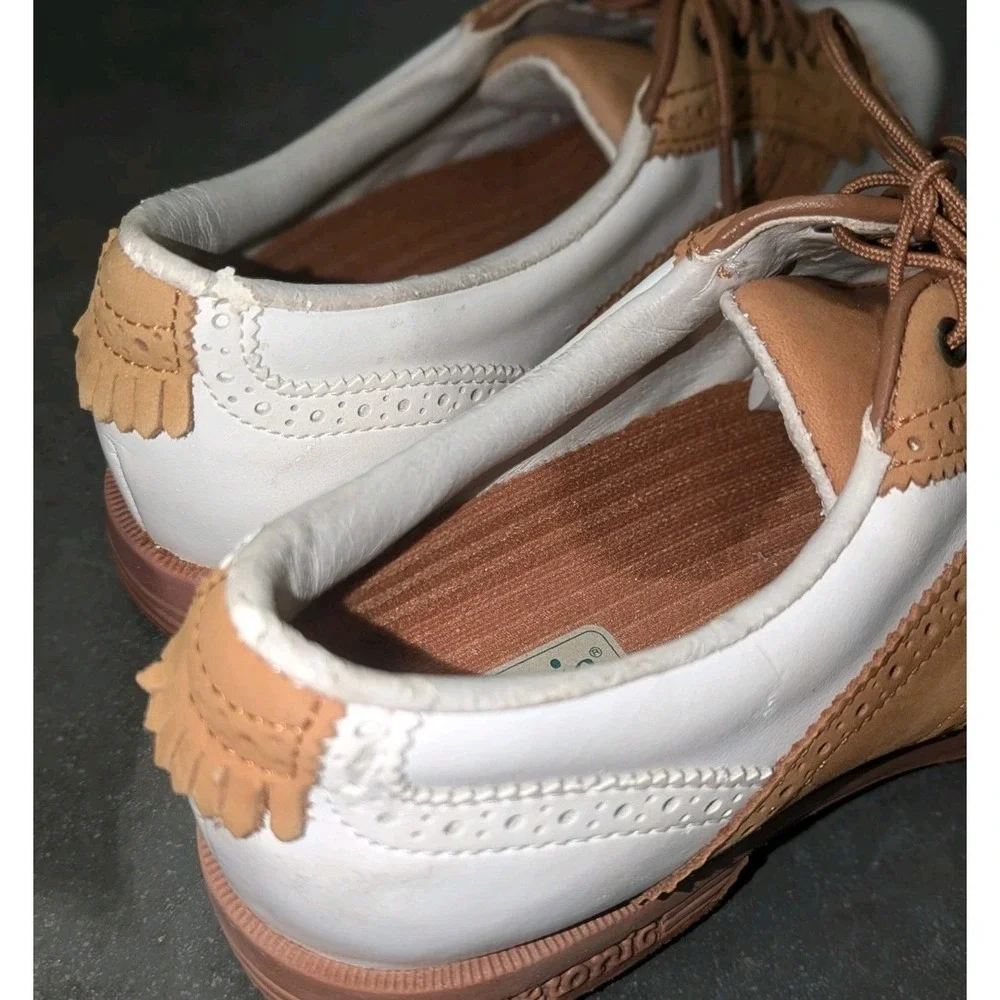 Vintage 90s Golf Shoes White Tan Leather Fringe Kiltie Etonic 7N 1997